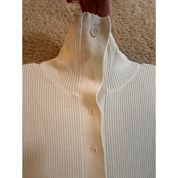 Thakoon‎ Merino Wool Ivory Button Up Turtleneck Cardigan Sz S Minimalist Preppy - Picture 8 of 16